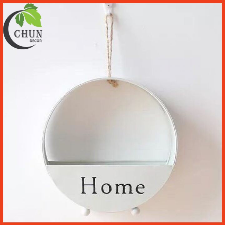 Giỏ cắm hoa, lẵng tròn cắm hoa nhiều màu treo tường chữ Home 20cm bằng thép phun sơn tĩnh điện