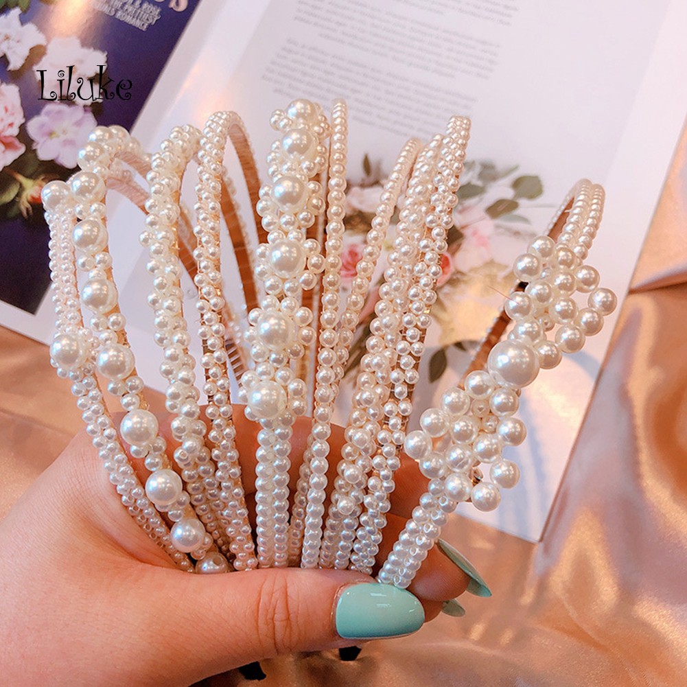 Băng Đô Cài Tóc Đính Hạt Ngọc Trai Giả Thanh Lịch Cho Nữ