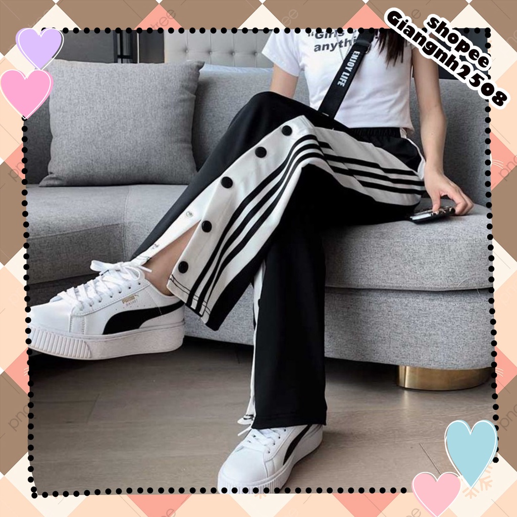 Q017 Quần culottes cúc bấm xẻ tà nam nữ  Quần suông dài ống rộng đen trắng mặc với croptop áo body đẹp