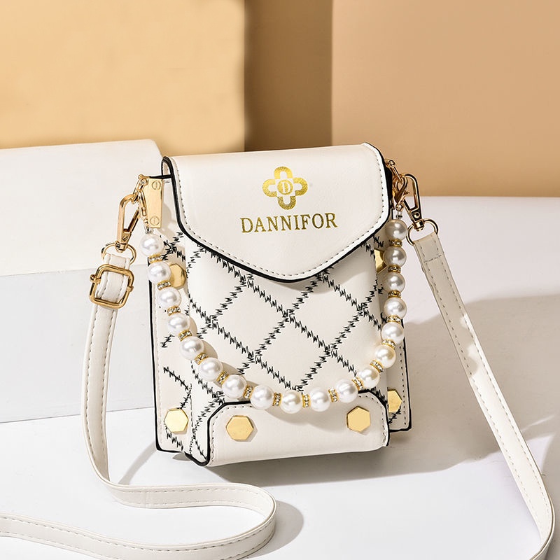 Túi đeo chéo hình vuông nhỏ đính ngọc trai thời trang cho nữ
