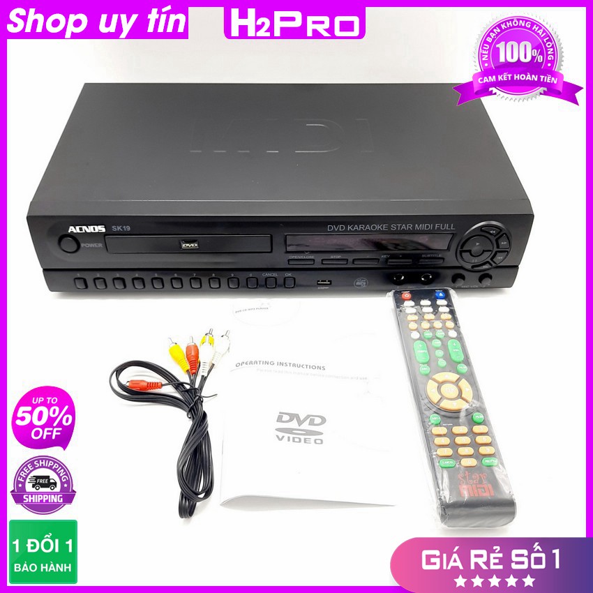 [RẺ VÔ ĐỊCH] Đầu đĩa DVD Karaoke Acnos SK19 H2PRO, đầu karaoke ACNOS-USB, tặng dây av và đôi pin 30K