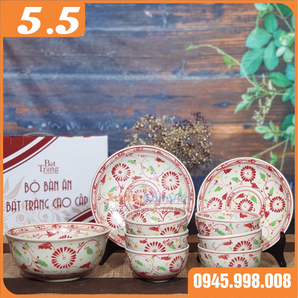 Set 6 chén cơm vẽ cúc đỏ giả cổ - hàng gốm sứ Bát Tràng chất lượng, an toàn - XƯỞNG GỐM VIỆT