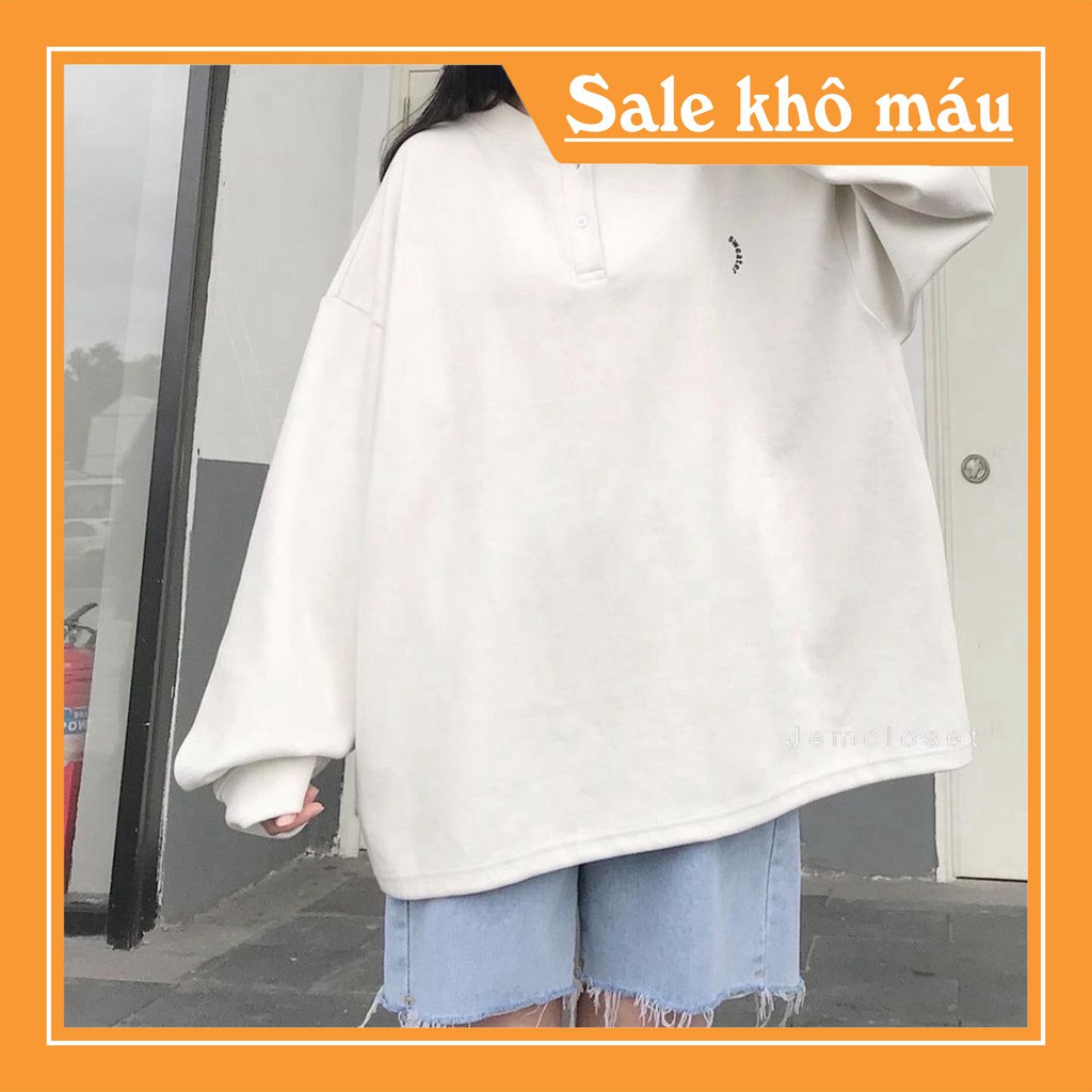 ÁO SWEATER XÁM CÚC CỔ CỰC NGẦU - Áo Nỉ Ngoại Tay Bồng Thêu Swt Đen Trắng Xám Unisex [new]