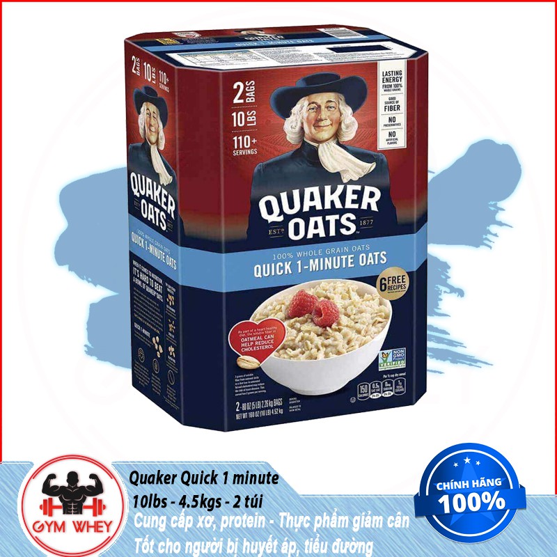 Yến mạch cán dẹp ăn liền Quick 1 minutes Quaker oats mẫu mới nhất 4.6kg -Authentic 100%
