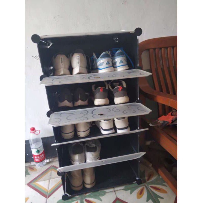 Tủ giầy lắp ghép 12 ô 3 cột 4 tầng bằng nhựa lắp ghép màu đen, trắng, hồng, vàng, xanh (không cánh cửa, để được 24 đôi)