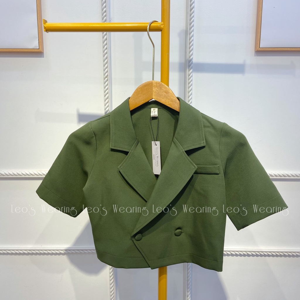 Áo khoác blazer nữ cổ vest tay lỡ dáng croptop LEOSWEARING A06 | BigBuy360 - bigbuy360.vn