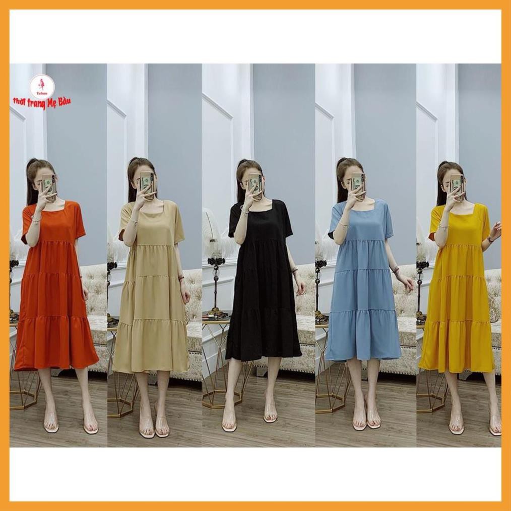 Váy bầu thiết kế baby cổ vuông ( ảnh thật +video)