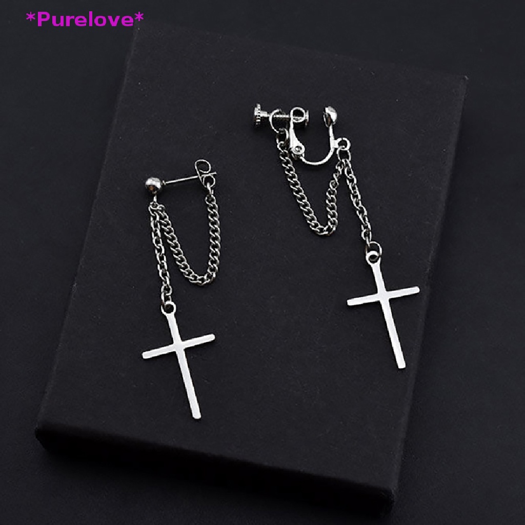 Khuyên Tai Hình Thánh Giá Chất Liệu Thép Không Gỉ Phong Cách Gothic Rock Mới