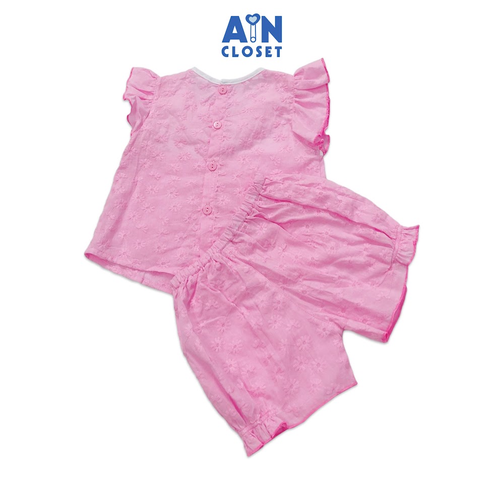 Bộ quần áo ngắn bé gái họa tiết Hoa cúc hồng thêu cotton boi AICDBGHYPLYB AIN Closet