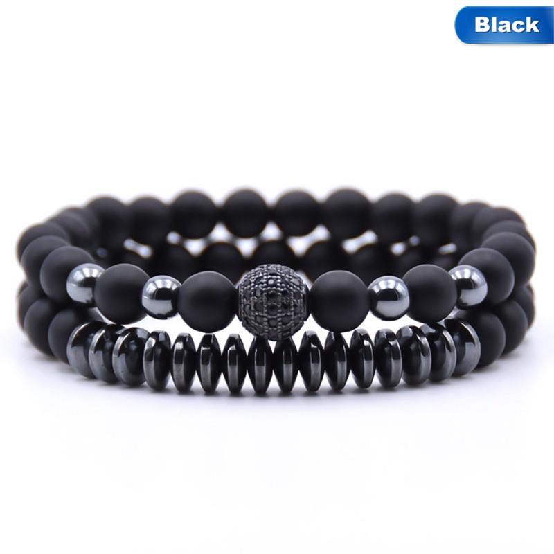 Set 2 vòng tay chuỗi hạt đá núi lửa có nam châm