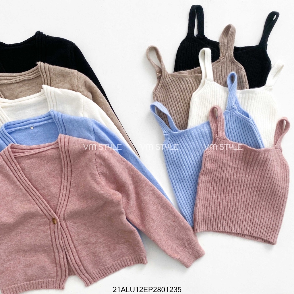Set áo khoác len cardigan 1 nút viền gân + áo 2 dây len gân thời trang nữ ulzzang Hàn Quốc Fmstyle Saigon 21ALU11IA2401 | BigBuy360 - bigbuy360.vn