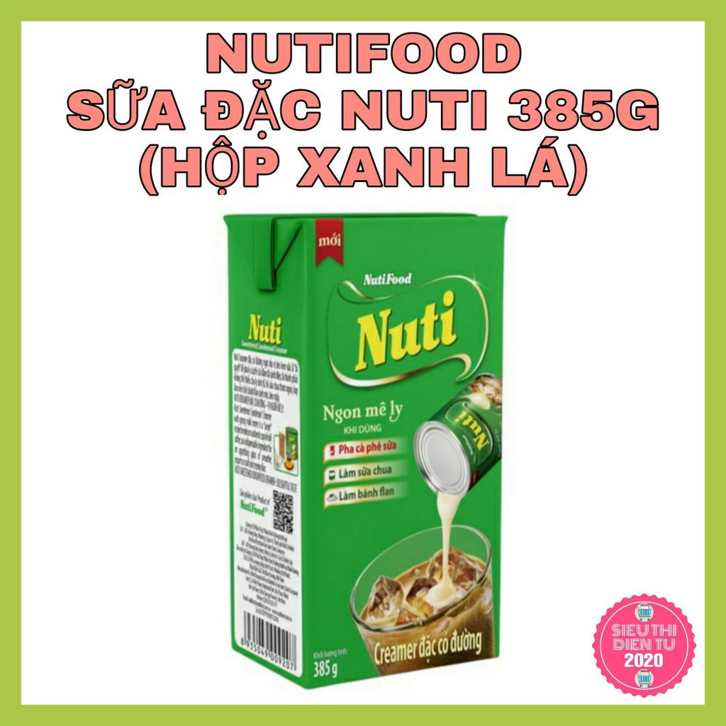 [NUTIFOOD-HỘP GIẤY XANH LÁ 385G] SỮA ĐẶC NUTI, MÀU XANH LÁ 385G