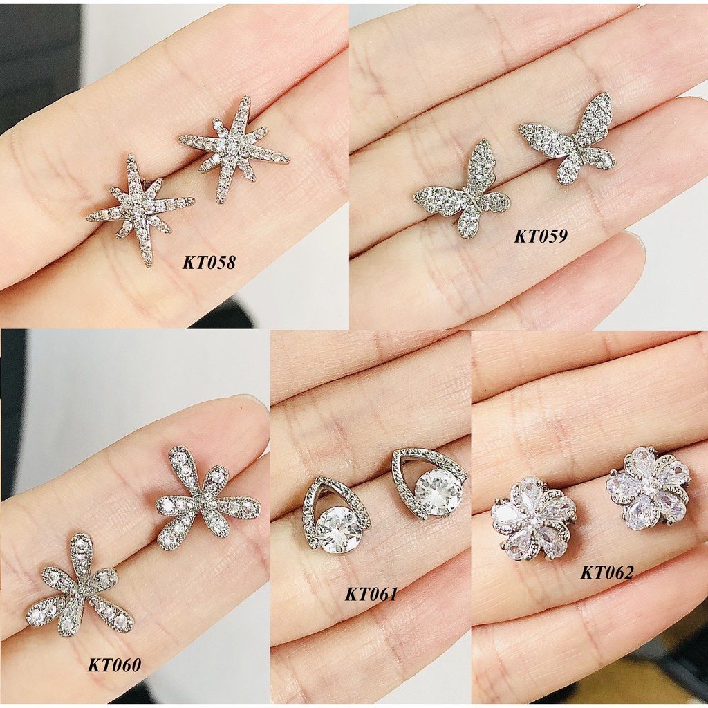 (Nhiều mẫu) Bông Tai Nữ Bạc nhỏ xinh đính đá trang sức cao cấp No.93 Jewelry KT058 KT059 T060 KT061 KT062