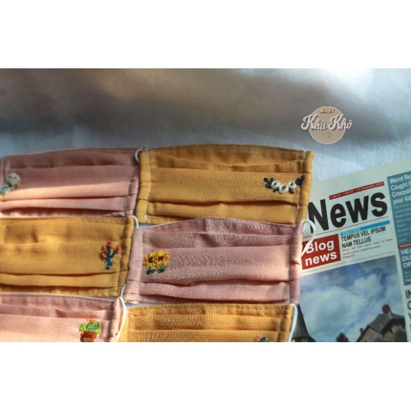 KHẨU TRANG VẢI LINEN THÊU TAY HANDMADE - ảnh chụp thật | BigBuy360 - bigbuy360.vn