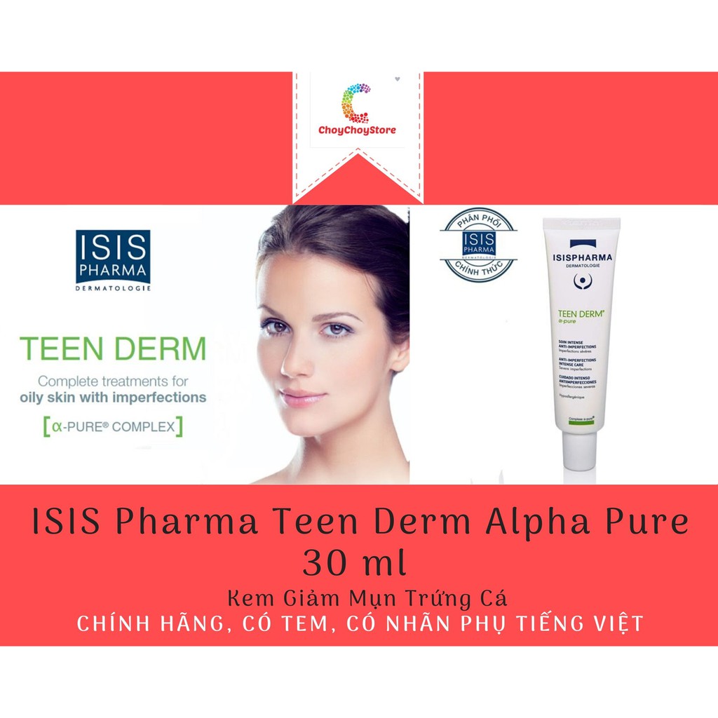 [TEM CTY] ISIS Pharma Teen Derm Alpha Pure 30mL - Kem Giảm Mụn Trứng Cá