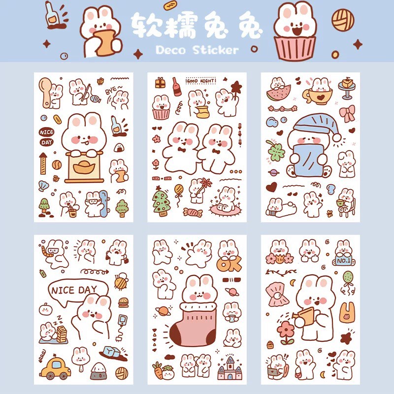 Hình dán sticker gấu siêu siêu cute vĩ 6 miếng nhiều hình khác nhau trang trí sổ tay, máy tính, laptop, góc học tập