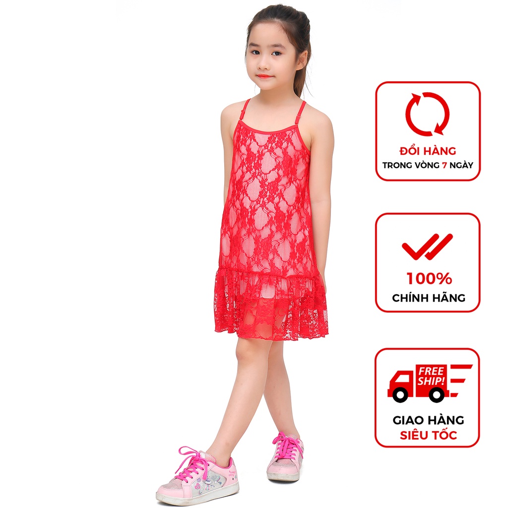 Váy hè bé gái Narsis KB0012 màu đỏ phối ren