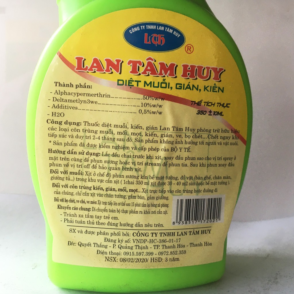 Thuốc xịt diệt muỗi, gián, kiến Lan Tâm Huy 350ml