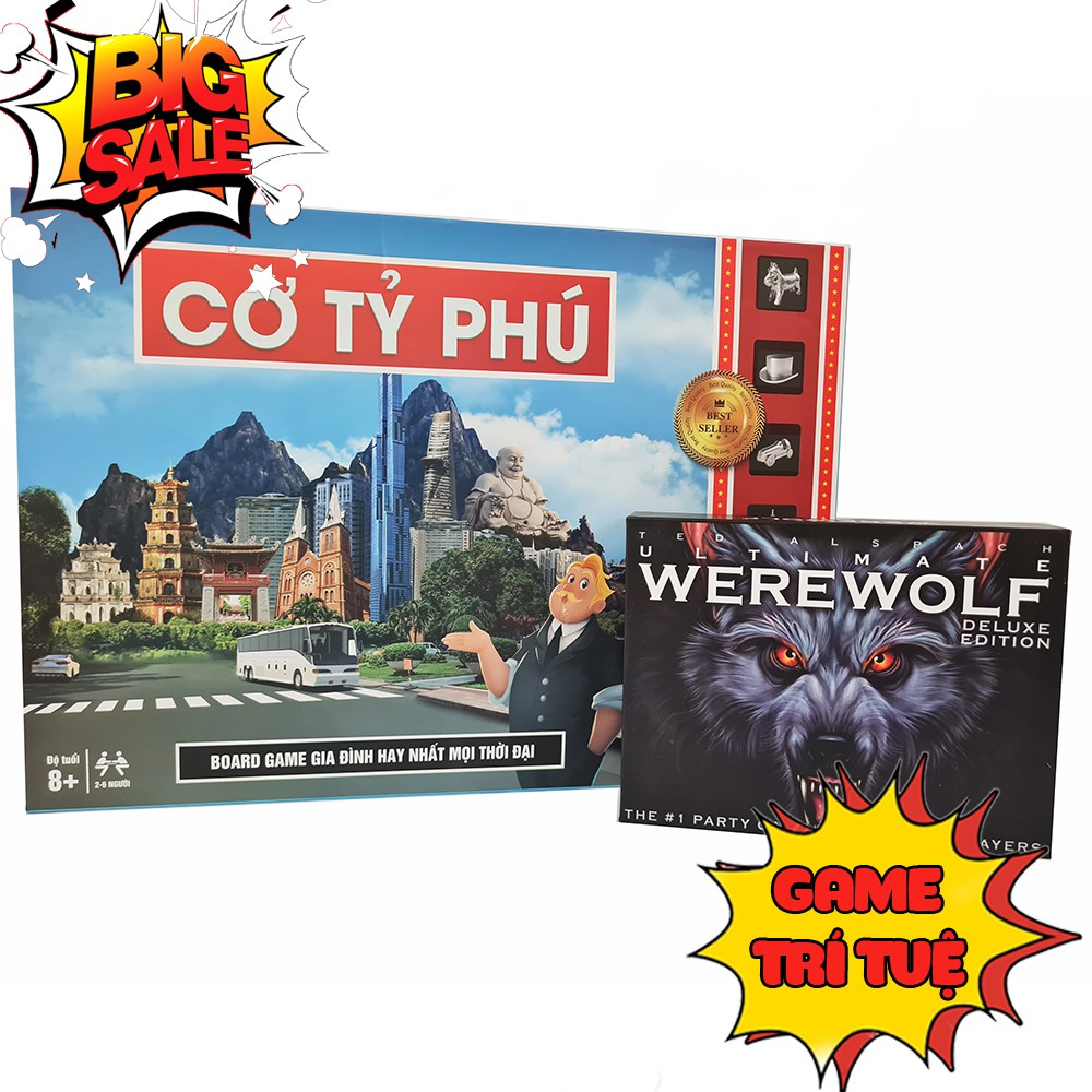 [COMBO 2 IN 1] Trỏ chơi cho gia đình Cờ tỷ phú Monopoly + Game thẻ bài Ma sói Ultimate Deluxe phiên bản tiếng Việt