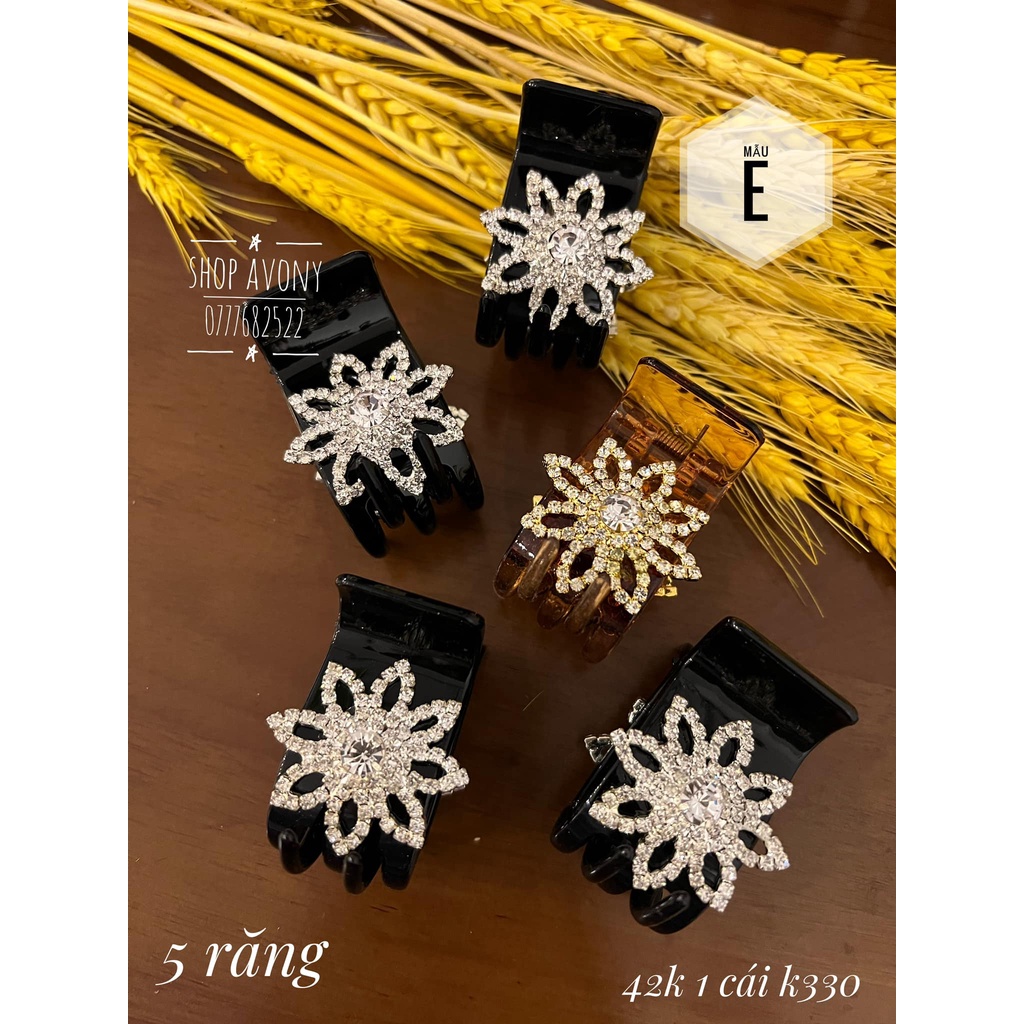 1 kẹp tóc - bấu tóc càng cua 5 răng đính xoàn chấu hình hoa cánh nhọn [mẫu E]