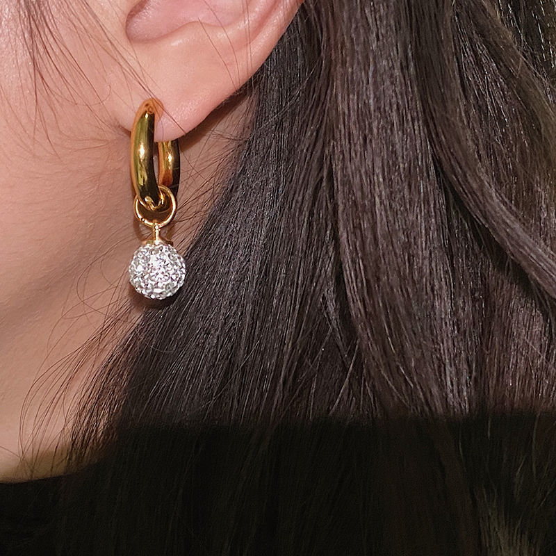 Super Flash Heavy Industry Rhinestone Circle Ear Ring Gold and Silver Contrast Earrings Female Zircon Ball Pendant Simple Graceful Online Influencer Earrings