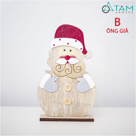 Mô hình trang trí Noel gỗ Handmade để bàn 2 nút X-MHDB-01