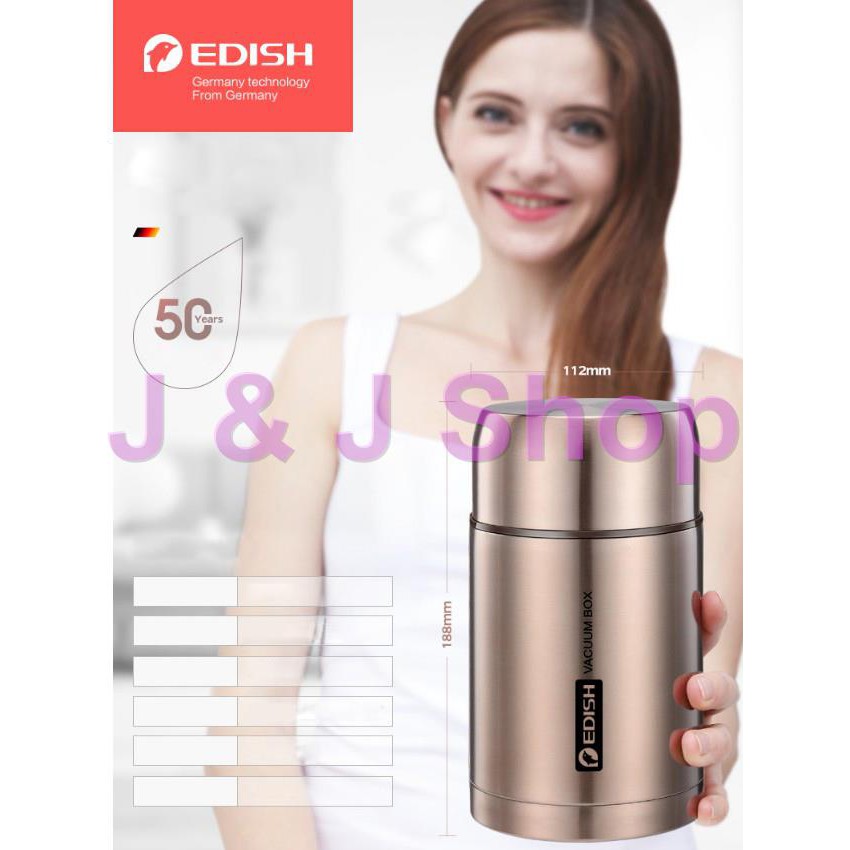 Bình ủ cháo, giữ nhiệt Edish thương hiệu Đức inox 316 cao cấp 800ml -1000 ml + Tặng Túi Giữ nhiệt