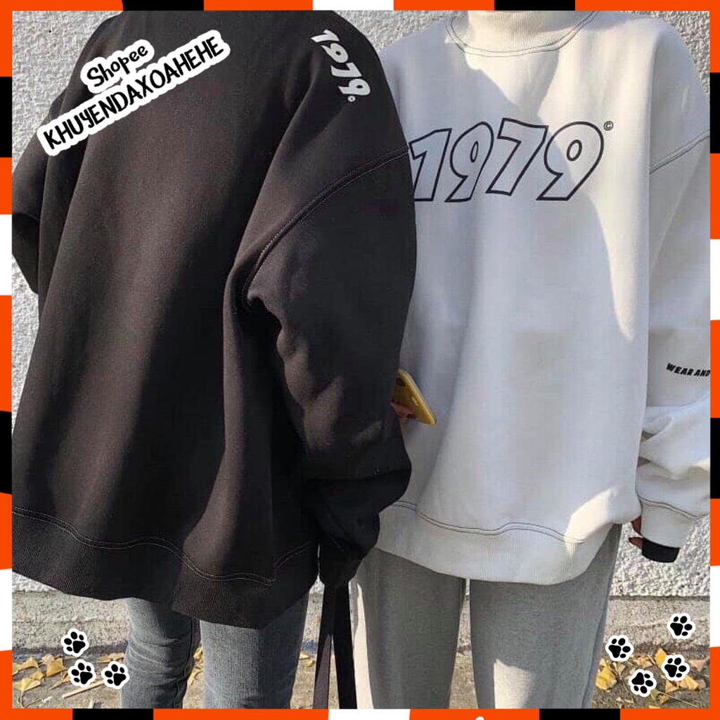A018 Áo nỉ thu đông cổ lọ 1979 unisex dáng rộng dài tay, áo hoodie sweater nam nữ trắng đen form to Ulzzang freesize