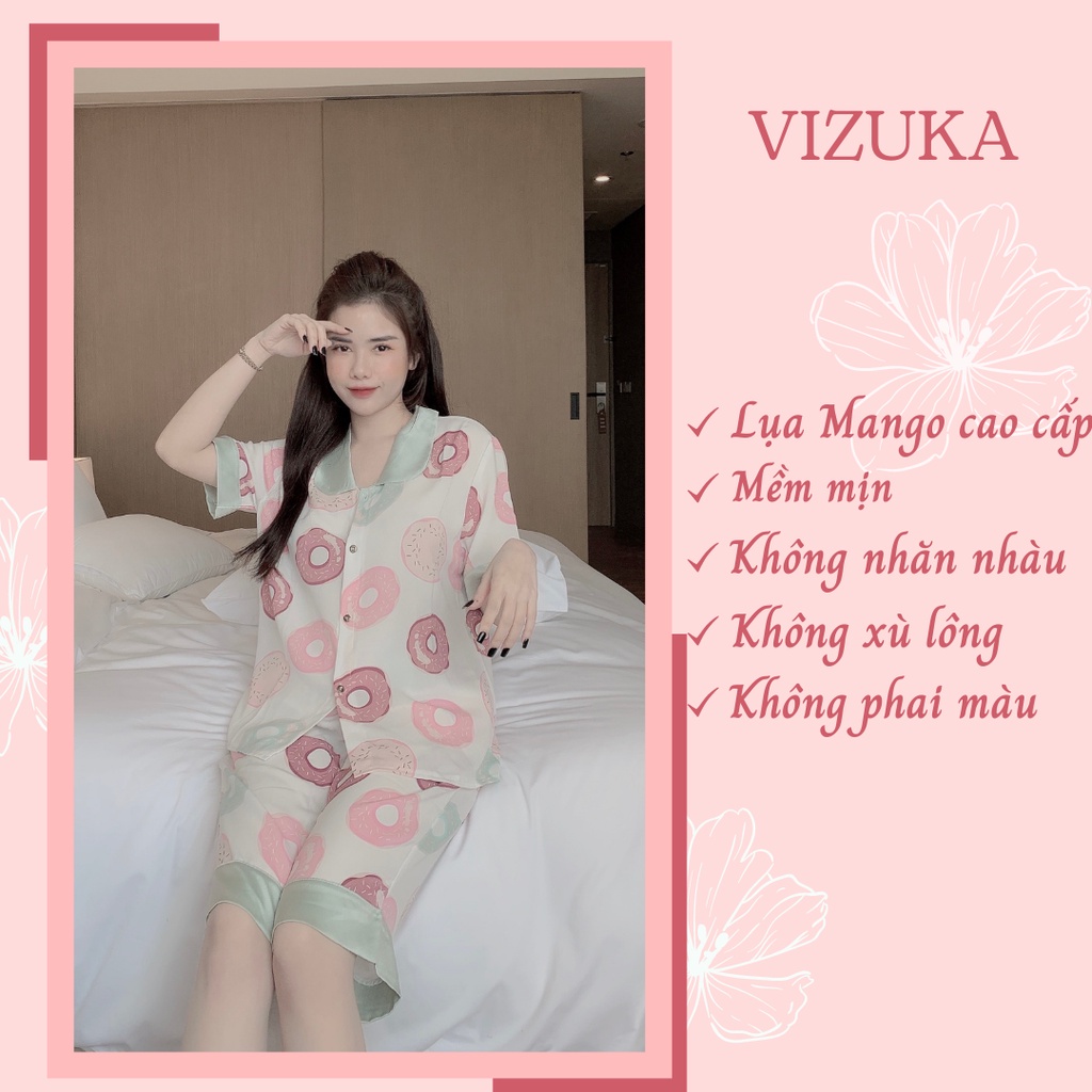 Đồ bộ nữ pijama lụa ngủ mặc nhà quần lửng dễ thương VIZUKA