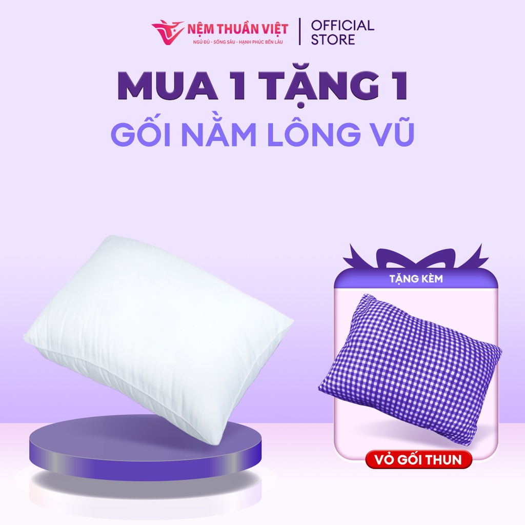 Gối Nằm Lông Vũ Thuần Việt Microfiber Cao Cấp 100% Cotton Thoáng Mát, Mềm Mịn, Có Khả Năng Thấm Hút Mồ Hôi Tốt
