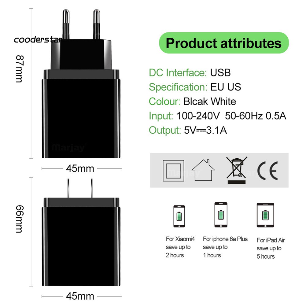 Củ Sạc Nhanh 3 Cổng Usb 3.1a Qc3.0
