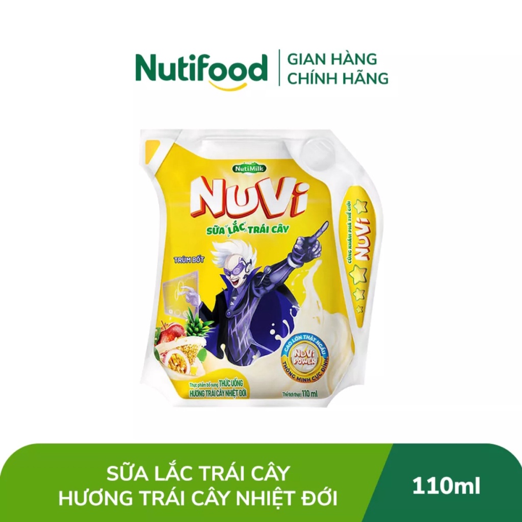 [HSD T11-2022] Thùng 24 Túi NuVi Sữa Lắc Trái Cây Hương Trái Cây Nhiệt Đới Túi NuVi Power 110 ml