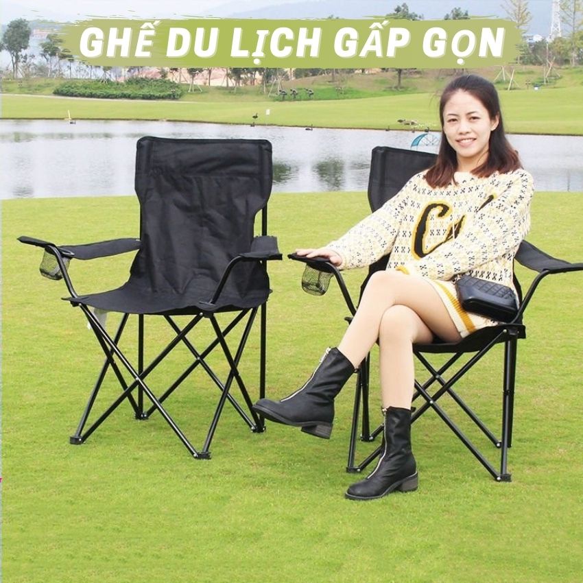 Ghế Gấp Gọn Dã Ngoại Du Lịch Câu Cá Cắm Trại Cỡ Lớn 50x50x90 (cm) Mẫu Mới Có Tựa Tay Tiện Lợi