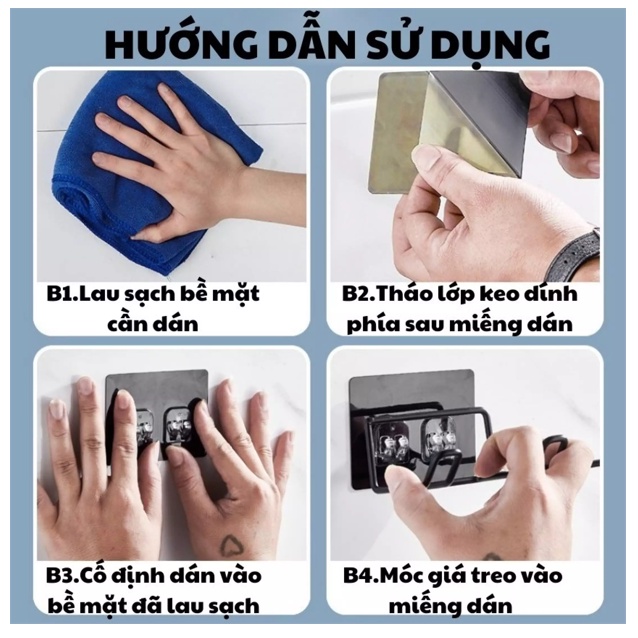 Giá treo máy sấy tóc Inox 304 - Dán tường tiện lợi - Có móc treo phích cắm điện