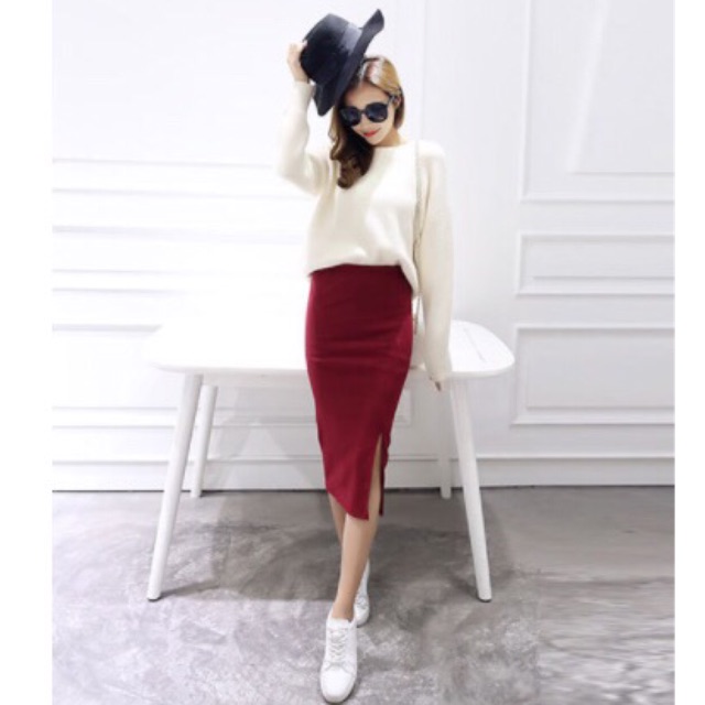 [Sale sốc]Chân váy len tăm xẻ(hàng sẵn - có ảnh thật cuối cùng) | BigBuy360 - bigbuy360.vn