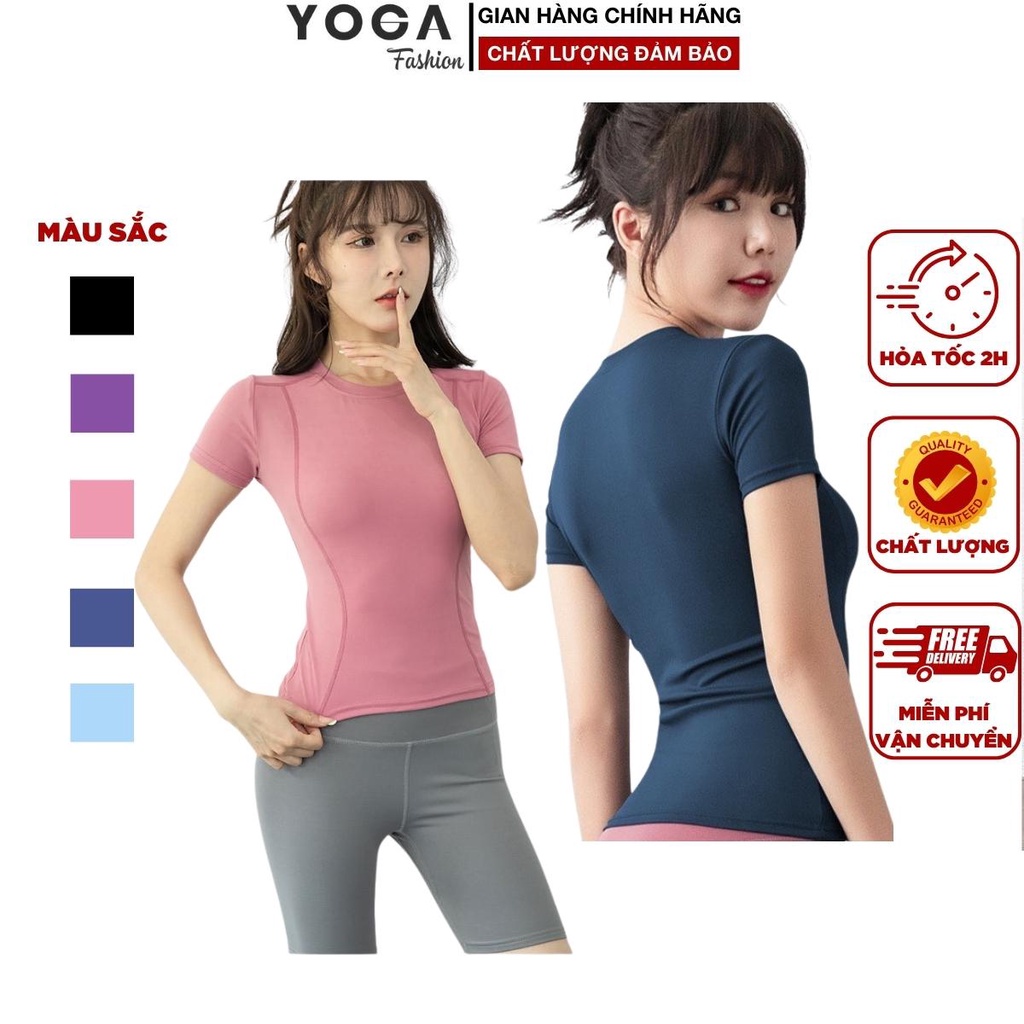 ÁO thun nữ cộc tay tập gym yoga chạy bộ hang cao cấp bó sát cơ thể thấm hút mồ hôi
