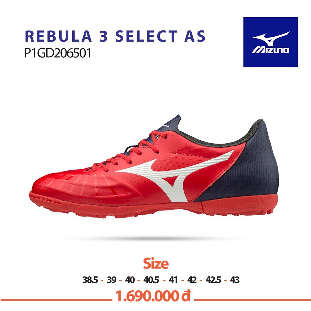 Giày Bóng Đá Cỏ Nhân Tạo Chính Hãng Mizuno Rebula 3 Select AS Đỏ gót Xanh Đen Đế TF