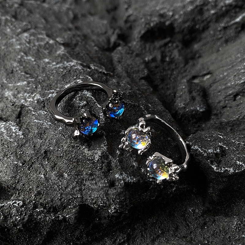 Nhẫn Hở Đính Đá Opal Sang Trọng Phong Cách hip hop Cho Nữ