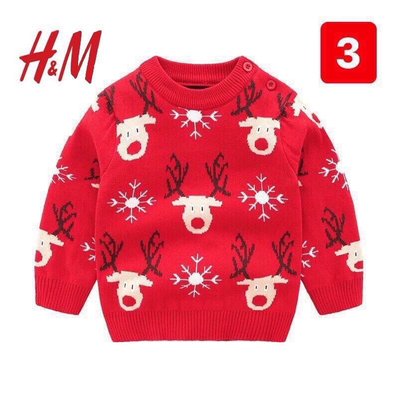 Áo len Noel bé gái và bé trai, Áo len cho bé 3-8 tuổi hình nhân vật giáng sinh ngộ nghĩnh đanh sợi không bai xù