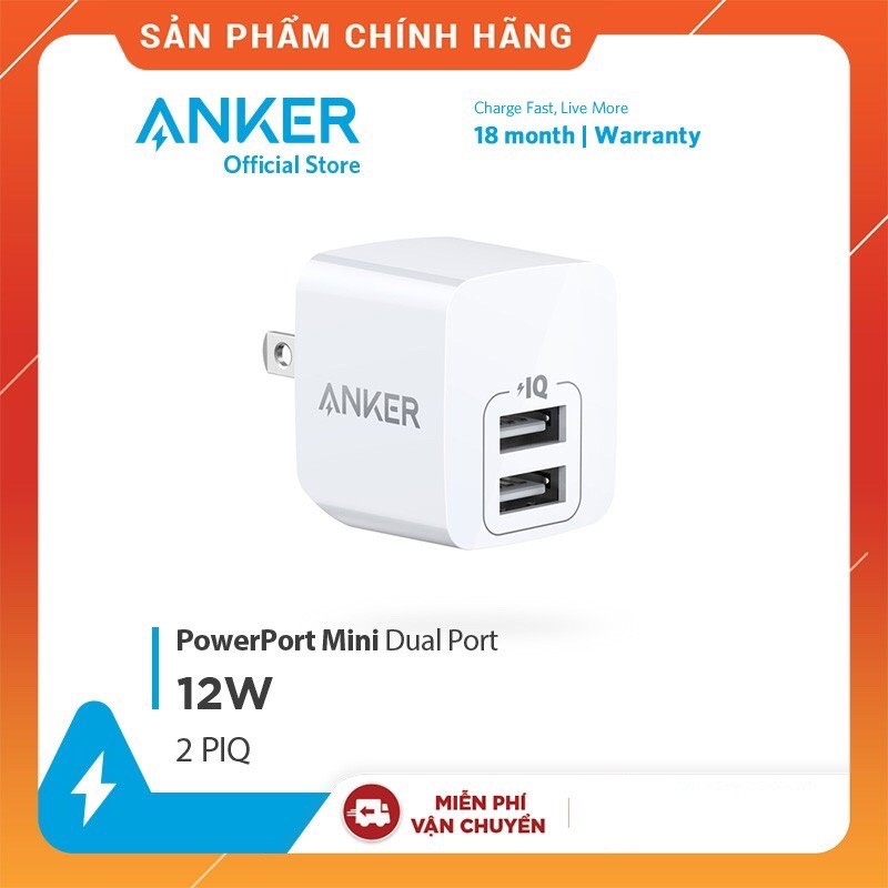 Sạc ANKER PowerPort Mini 2 cổng 12W - A2620 - Hàng Chính Hãng