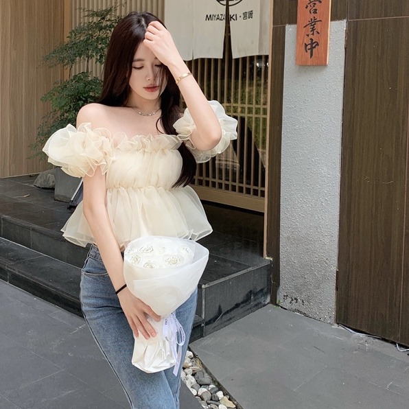Áo Kiểu Chiffon Tay Phồng Trễ Vai Phong Cách Quyến Rũ