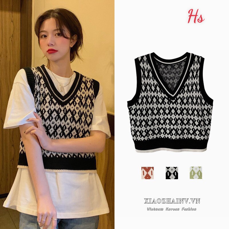 Áo gile len họa tiết cổ V THÚY VI STORE  SP000692