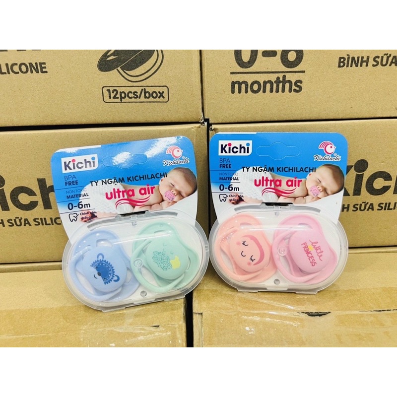 Ti giả Kichi Ultra Air chỉnh nha, thông khí, đầu dẹt siêu mềm cho bé [Hàng chính hãng]