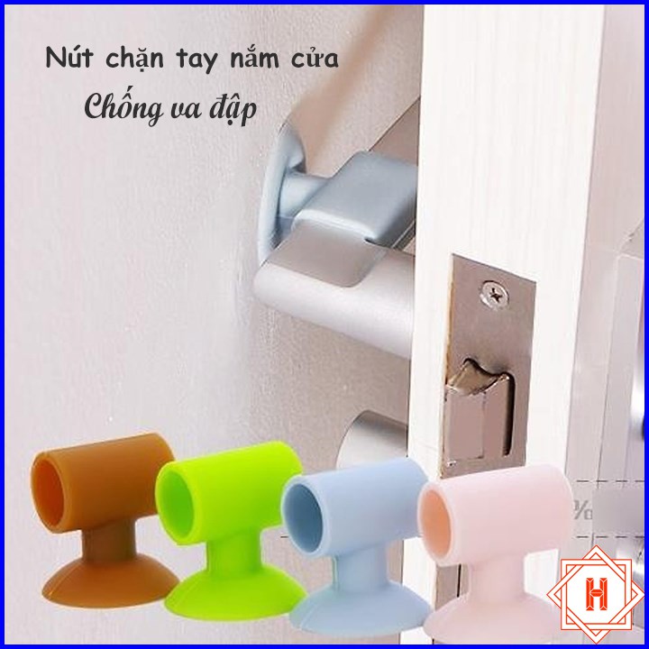 Dụng Cụ Chặn Tay Nắm Cửa Cao Su Hút Tường Tránh Va Đập { H }