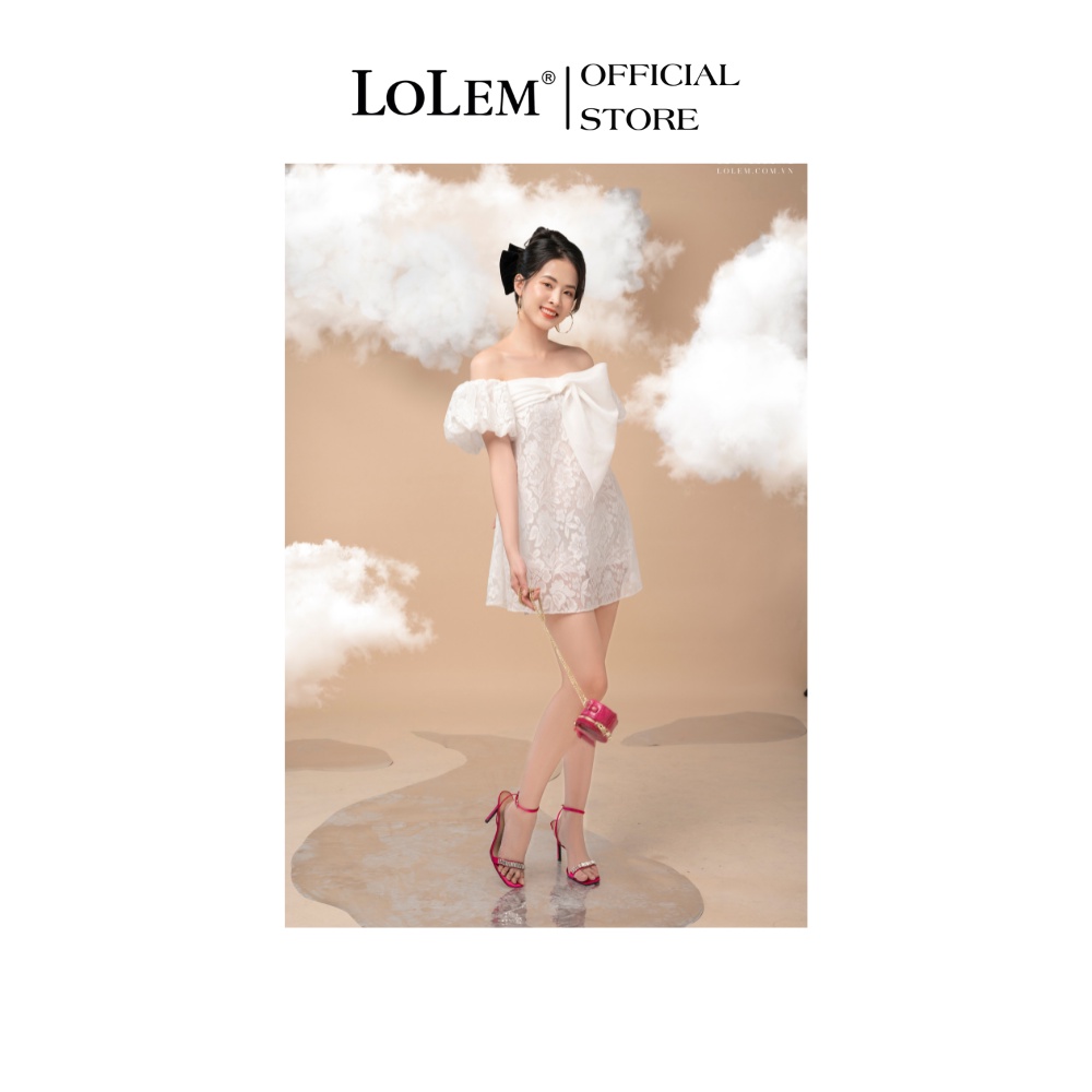 Áo ren thêu hoa rớt vai form dáng A nơ xếp 3D ở ngực tay bồng LOLEM CLOTHING AK1240