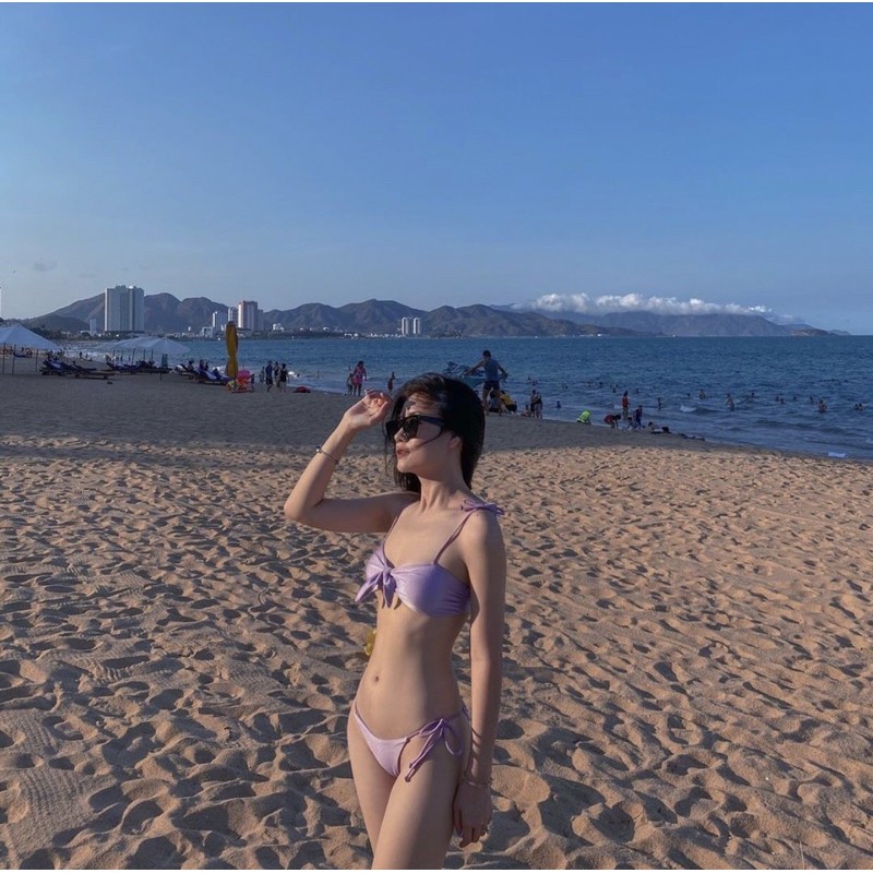 [ MẪU MẶC+ HÌNH THẬT]Bikini đi biển ❤️FREESHIP❤️ tím cột nơ sexy