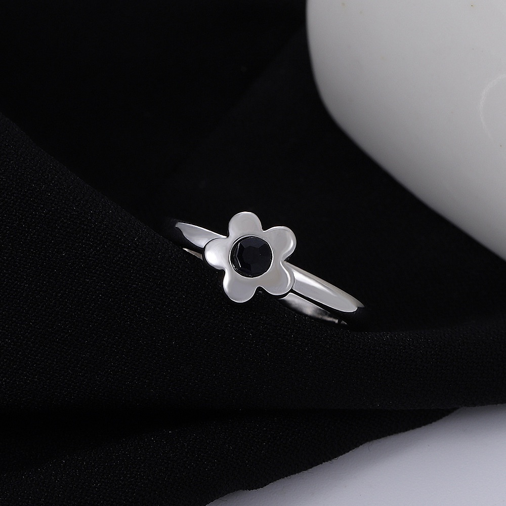 Nhẫn Hở Hình Hoa Đính Đá zircon Màu Đen / Bạc Tùy Chỉnh Phong Cách Hàn Quốc Thời Trang Cho Nam Và Nữ
