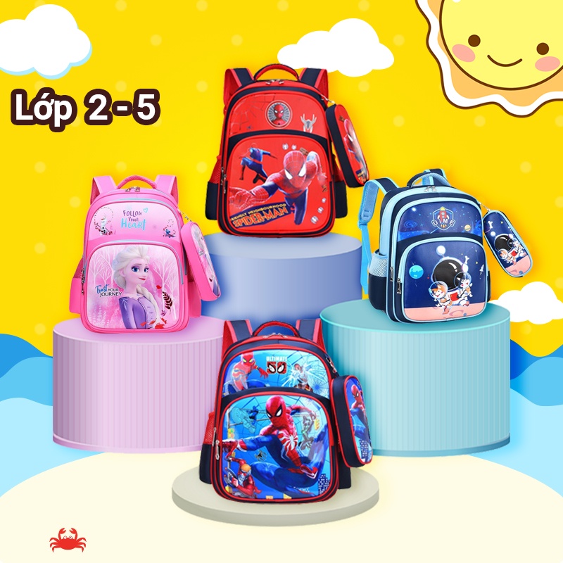 Balo cho bé trai bé gái đi học lớp 2-5 tiểu học,lớp lá siêu nhẹ 500gr kèm hộp bút hình in sắc nét đáng yêu