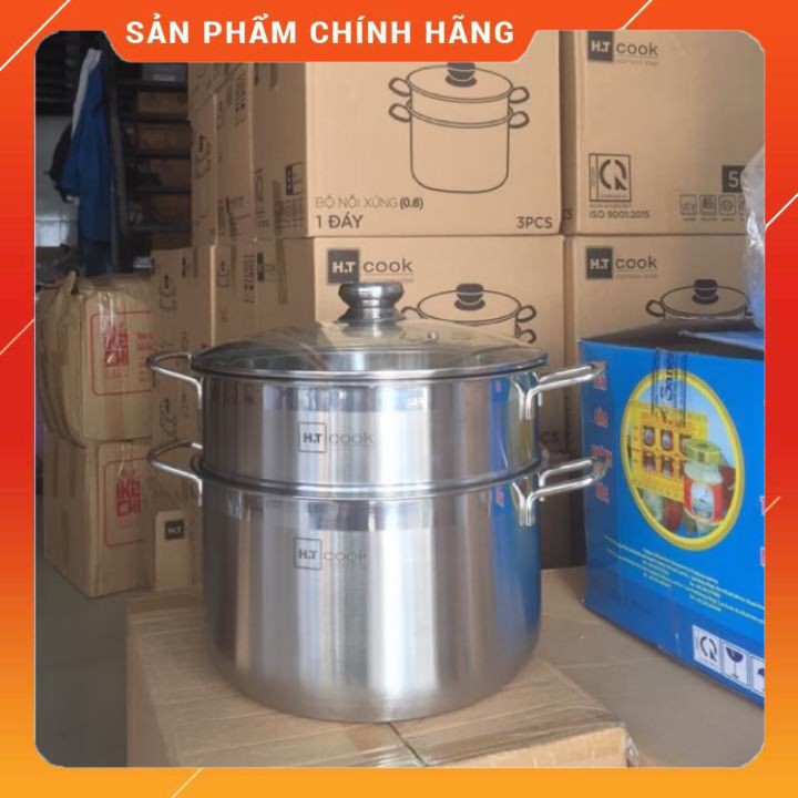 Bộ nồi xửng hấp inox HT Cook 1 đáy nắp kính - dùng được bếp từ