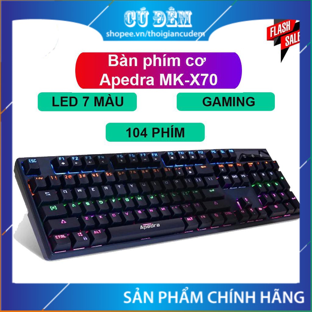 Bàn phím cơ chơi game Apedra MK-X70 USB LED RGB (16.7 triệu màu) full 104 phím, đa chức năng, dây 1.8m